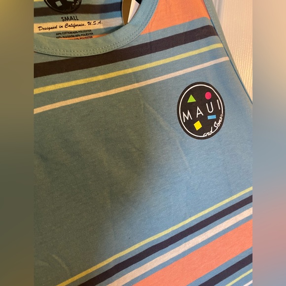 Maui And Sons Men’s Sz S Tank Top Sublime Ocean Blue Striped Design NWT MSRP $28 - Picture 2 of 7